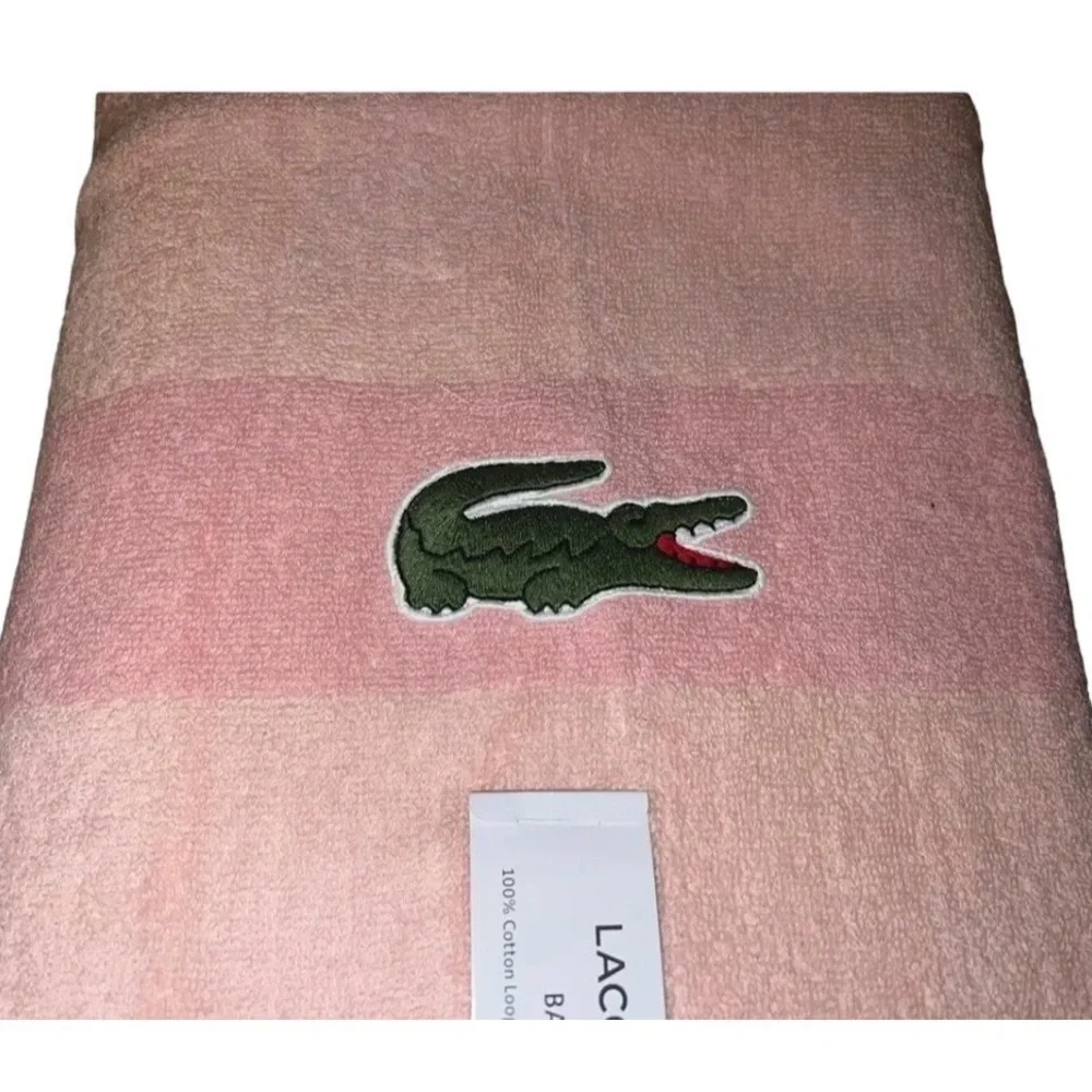 LACOSTE Lot of 3 Bath Towels Pink Large Crocodile 30x52 NWT
